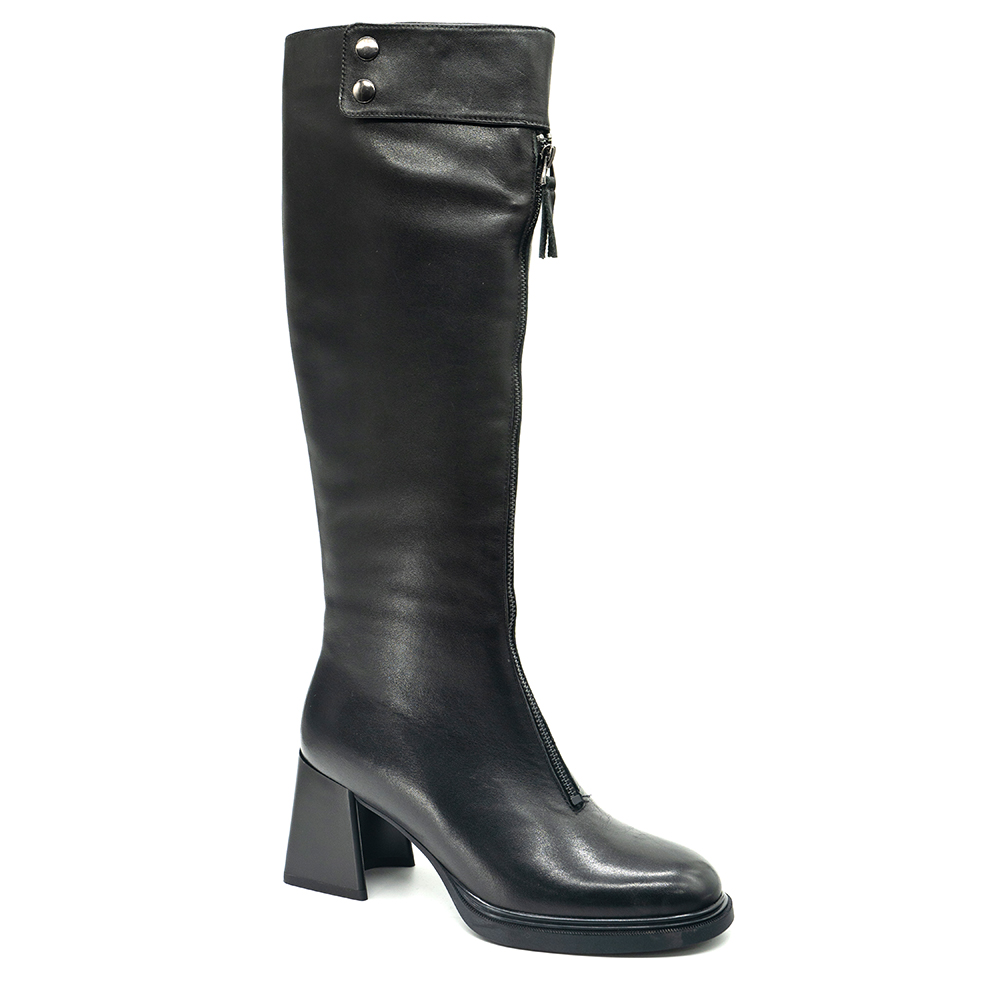 מגף גבוה רוכסן קדמי שחור