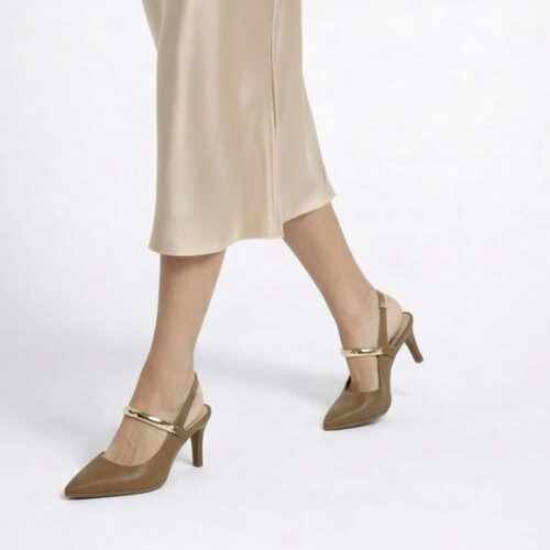 סנדל עקב דק רצווה מוזהבת